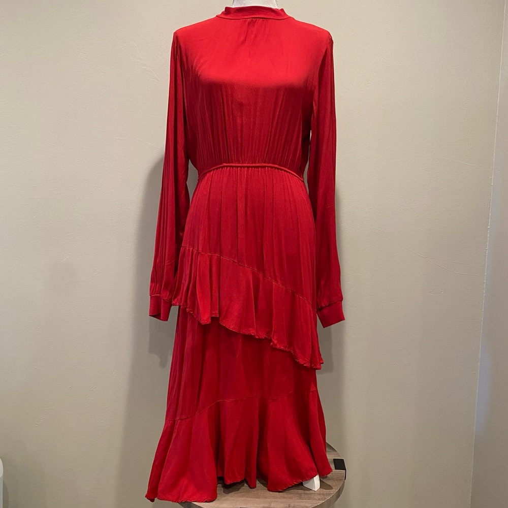 Italian Red Viscose Asymmetrical Dress